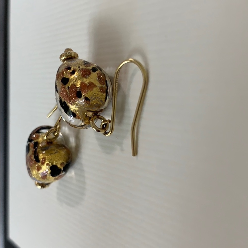 Gold Venetian Glass Earrings - Picture 2 of 4